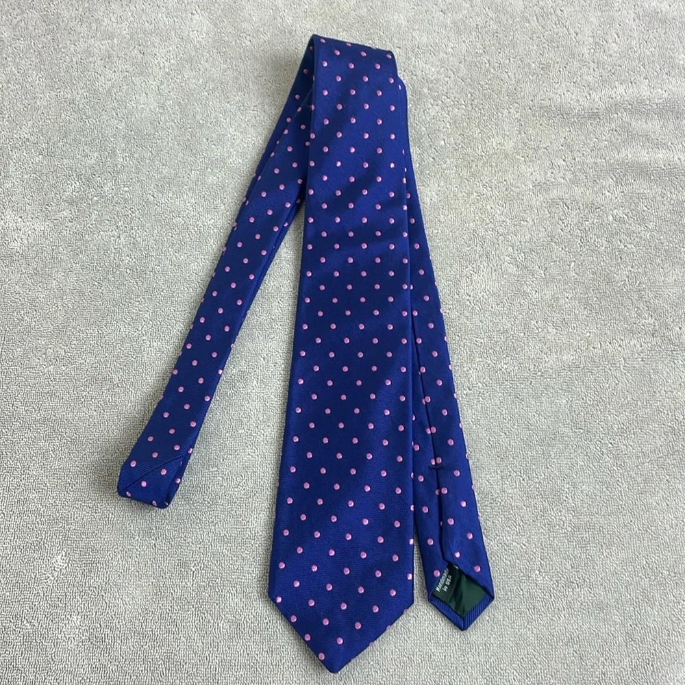 J Crew Men’s Tie Blue Pink Dots Classic Preppy Work